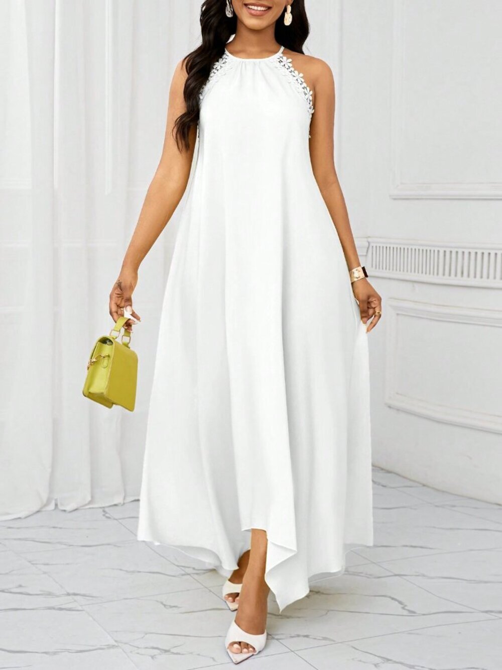 White Casual Women's Holiday Dress with Long Suspender